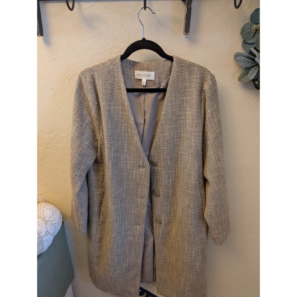 Prologue Textured‎ Tweed Collarless Open Front Blazer Jacket Womens Medium